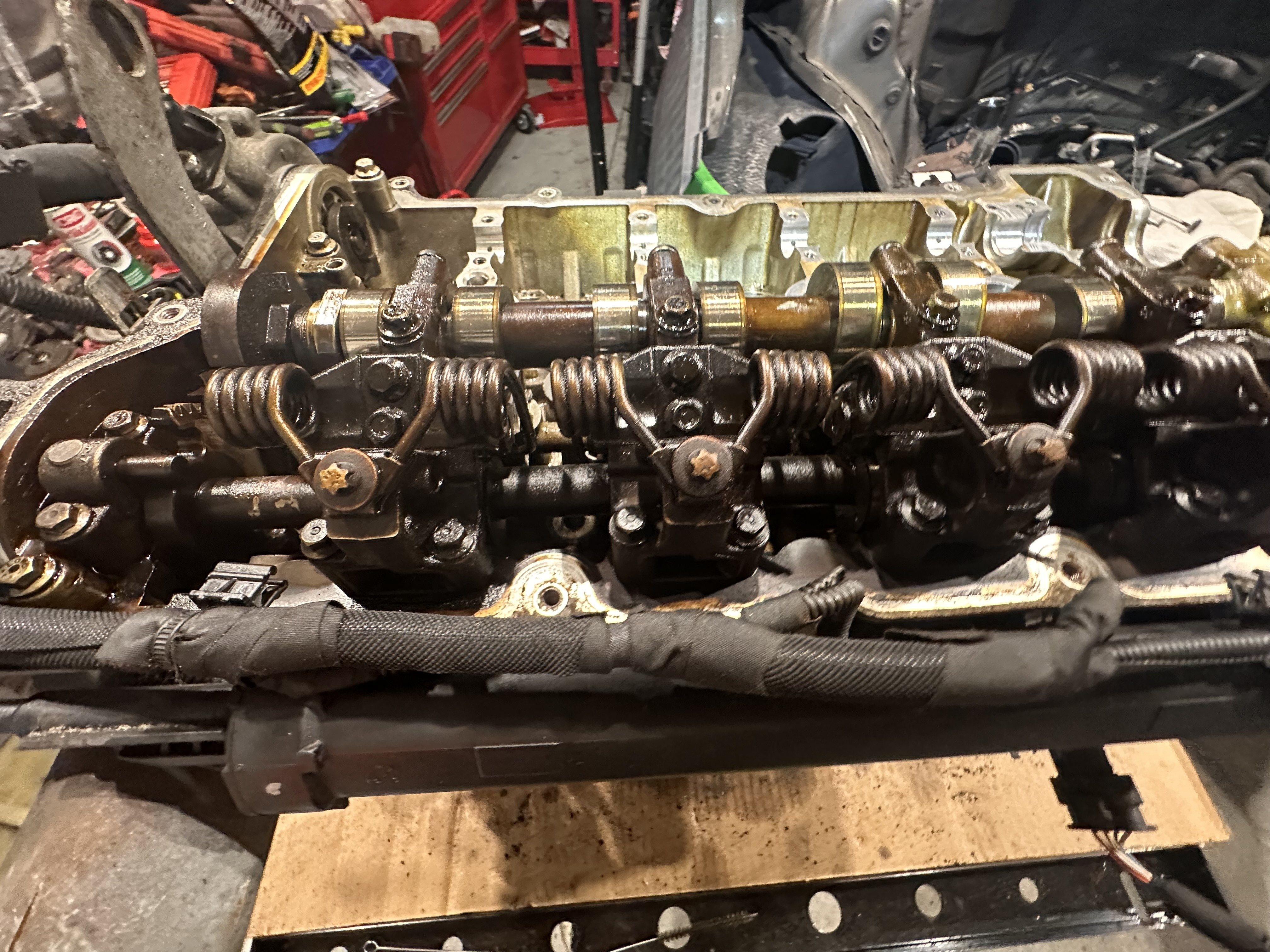 Intake-side Valvetronic assembly exposed with the valve cover removed
